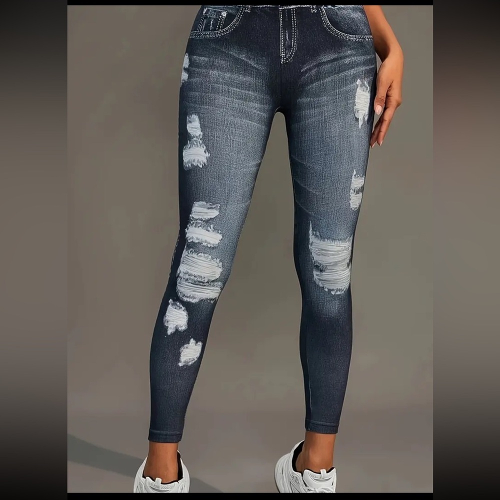 Distressed Blue Leggings